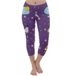 Space Travels Seamless Pattern Vector Cartoon Capri Winter Leggings 