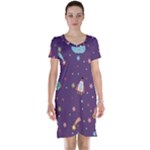 Space Travels Seamless Pattern Vector Cartoon Short Sleeve Nightdress