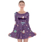 Space Travels Seamless Pattern Vector Cartoon Long Sleeve Skater Dress