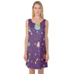 Space Travels Seamless Pattern Vector Cartoon Sleeveless Satin Nightdress