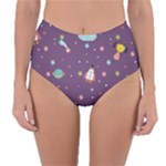 Space Travels Seamless Pattern Vector Cartoon Reversible High-Waist Bikini Bottoms