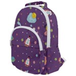 Space Travels Seamless Pattern Vector Cartoon Rounded Multi Pocket Backpack