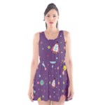 Space Travels Seamless Pattern Vector Cartoon Scoop Neck Skater Dress