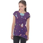 Space Travels Seamless Pattern Vector Cartoon Cap Sleeve High Low Top