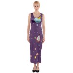 Space Travels Seamless Pattern Vector Cartoon Fitted Maxi Dress