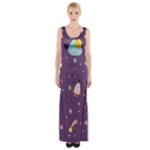 Space Travels Seamless Pattern Vector Cartoon Thigh Split Maxi Dress