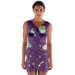 Space Travels Seamless Pattern Vector Cartoon Wrap Front Bodycon Dress
