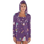 Space Travels Seamless Pattern Vector Cartoon Long Sleeve Hooded T-shirt