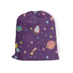 Space Travels Seamless Pattern Vector Cartoon Drawstring Pouch (XL)