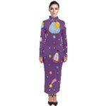 Space Travels Seamless Pattern Vector Cartoon Turtleneck Maxi Dress