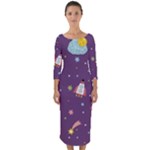 Space Travels Seamless Pattern Vector Cartoon Quarter Sleeve Midi Bodycon Dress
