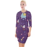 Space Travels Seamless Pattern Vector Cartoon Quarter Sleeve Hood Bodycon Dress
