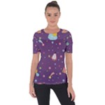 Space Travels Seamless Pattern Vector Cartoon Shoulder Cut Out Short Sleeve Top