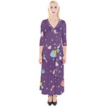 Space Travels Seamless Pattern Vector Cartoon Quarter Sleeve Wrap Maxi Dress