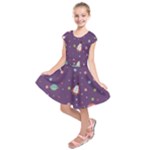 Space Travels Seamless Pattern Vector Cartoon Kids  Short Sleeve Dress
