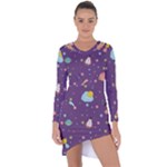 Space Travels Seamless Pattern Vector Cartoon Asymmetric Cut-Out Shift Dress