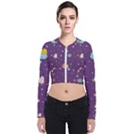 Space Travels Seamless Pattern Vector Cartoon Long Sleeve Zip Up Bomber Jacket