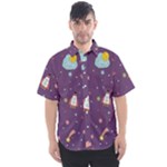 Space Travels Seamless Pattern Vector Cartoon Men s Short Sleeve Shirt