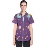 Space Travels Seamless Pattern Vector Cartoon Women s Short Sleeve Shirt