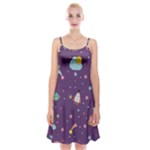 Space Travels Seamless Pattern Vector Cartoon Spaghetti Strap Velvet Dress