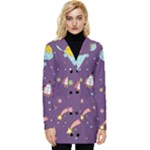 Space Travels Seamless Pattern Vector Cartoon Button Up Hooded Coat 