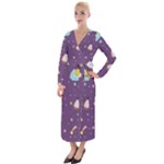 Space Travels Seamless Pattern Vector Cartoon Velvet Maxi Wrap Dress