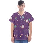 Space Travels Seamless Pattern Vector Cartoon Men s V-Neck Scrub Top
