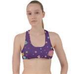 Space Travels Seamless Pattern Vector Cartoon Criss Cross Racerback Sports Bra