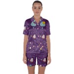 Space Travels Seamless Pattern Vector Cartoon Satin Short Sleeve Pajamas Set