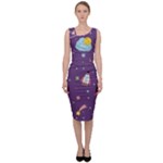 Space Travels Seamless Pattern Vector Cartoon Sleeveless Pencil Dress