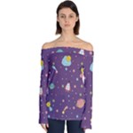Space Travels Seamless Pattern Vector Cartoon Off Shoulder Long Sleeve Top