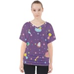 Space Travels Seamless Pattern Vector Cartoon V-Neck Dolman Drape Top