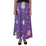 Space Travels Seamless Pattern Vector Cartoon Flared Maxi Skirt
