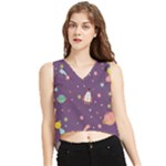 Space Travels Seamless Pattern Vector Cartoon V-Neck Cropped Tank Top