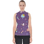 Space Travels Seamless Pattern Vector Cartoon Mock Neck Shell Top