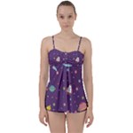 Space Travels Seamless Pattern Vector Cartoon Babydoll Tankini Set