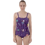 Space Travels Seamless Pattern Vector Cartoon Twist Front Tankini Set