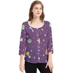 Space Travels Seamless Pattern Vector Cartoon Chiffon Quarter Sleeve Blouse