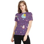 Space Travels Seamless Pattern Vector Cartoon Women s Short Sleeve Rash Guard