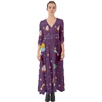 Space Travels Seamless Pattern Vector Cartoon Button Up Boho Maxi Dress