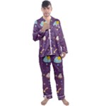 Space Travels Seamless Pattern Vector Cartoon Men s Long Sleeve Satin Pajamas Set