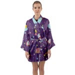 Space Travels Seamless Pattern Vector Cartoon Long Sleeve Satin Kimono