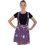 Space Travels Seamless Pattern Vector Cartoon Velvet Suspender Skater Skirt