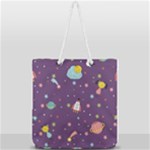 Space Travels Seamless Pattern Vector Cartoon Full Print Rope Handle Tote (Large)