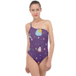 Space Travels Seamless Pattern Vector Cartoon Classic One Shoulder Swimsuit