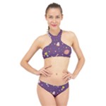 Space Travels Seamless Pattern Vector Cartoon High Neck Bikini Set