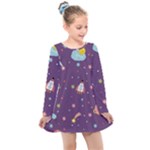 Space Travels Seamless Pattern Vector Cartoon Kids  Long Sleeve Dress