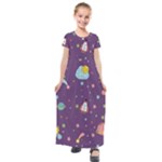 Space Travels Seamless Pattern Vector Cartoon Kids  Short Sleeve Maxi Dress