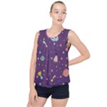 Space Travels Seamless Pattern Vector Cartoon Bubble Hem Chiffon Tank Top
