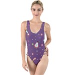 Space Travels Seamless Pattern Vector Cartoon High Leg Strappy Swimsuit